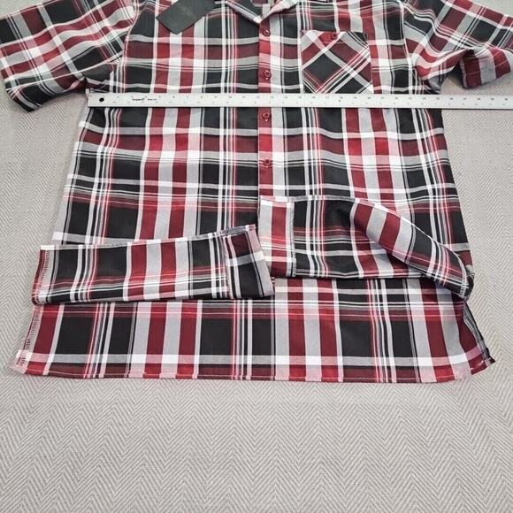 True Rock Shirt Men's 3XL Black Red Plaid Short Sleeve Button Up Pocket Y2K NWT - Picture 12 of 16